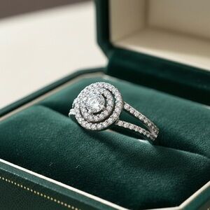 925 Sterling Silver Cubic Zircon Sparkling
Double Halo Ring Size 7